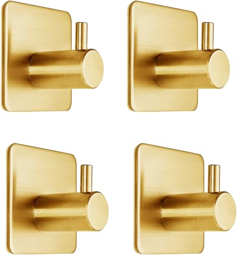 Fotosnow Gold Adhesive Hooks - 15LB Heavy Duty Wall Hooks, 4 Pack