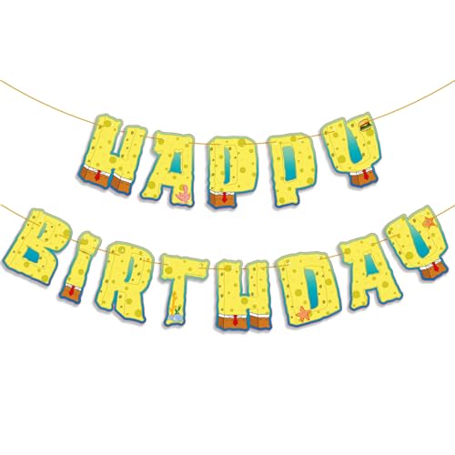 Cartoon Yellow Happy Birthday Banner - Fun Party Decoration