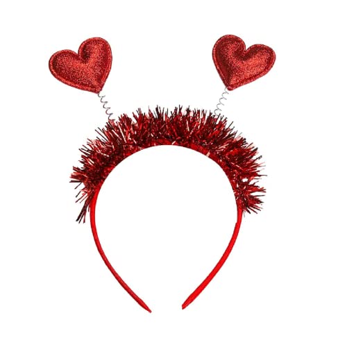 Red Glitter Heart Headband with Feather Crown for Valentine's Day Party