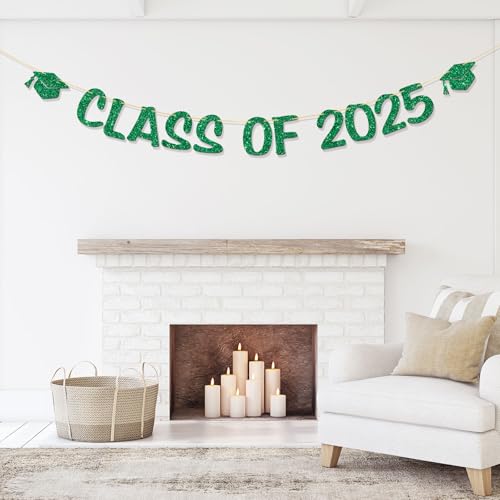 Class of 2025 Graduation Banner - Green Glitter Party Decoration