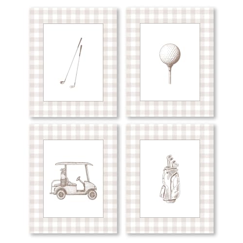 Pleonox Retro Golf Wall Art Prints Set of 4, 8x10 Inch Nursery Decor