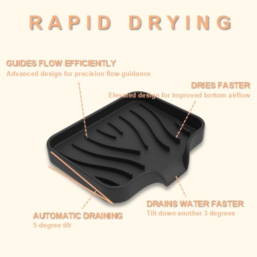 Silicone Soap Dish with Drainer - Fast Drying 2-Pack, Black