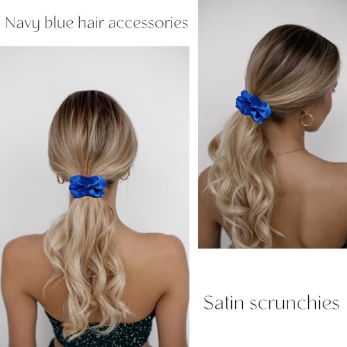 Jaciya Navy Blue Satin Hair Scrunchies 12-Pack Gentle Elastic Ties