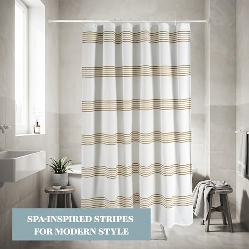 LANE LINEN 2-in-1 Waffle Weave Shower Curtain - Waterproof, 72x72 - Beige