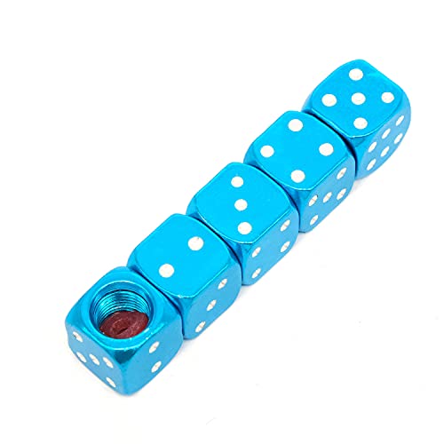 5-Piece Dice Shape Tire Valve Stem Caps - Universal Blue Valve Covers