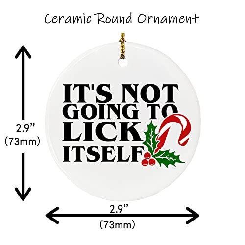 Funny Santa Candy Cane Ceramic Christmas Ornament - 2.9"