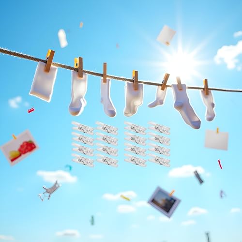 20pcs Mini Clear Plastic Clothes Pegs - 2.5cm Photo Clips