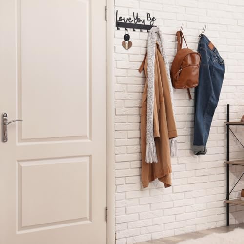Love You Bye Key Holder Wall Mount - 10 x 4 Inch Black Metal Hook Rack
