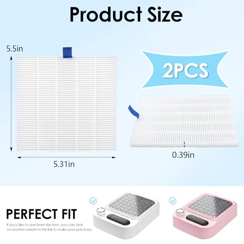 BLUETOP 2-Pack Reusable Nail Dust Collector Replacement Filters