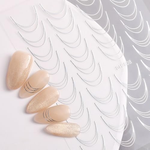 French Tip Nail Stickers Gold and Silver Metallic Decals - 6 Sheets