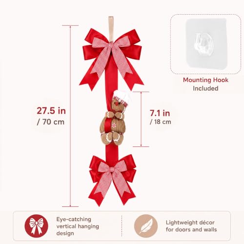 Christmas Door Hanger Decorations with Red Bow and Gingerbread - Festive Holiday Decor