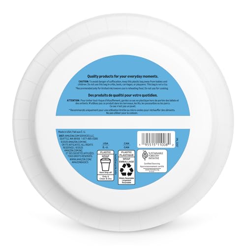 Amazon Basics Ultra Disposable Paper Plates, 8.62 Inch, 64 Count