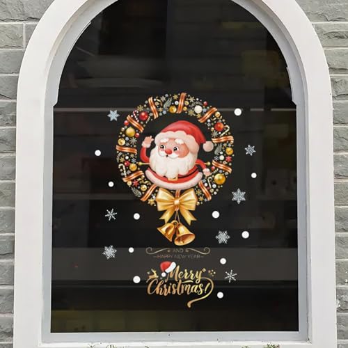 Merry Christmas Window Sticker Decals - Santa Claus & Snowflakes