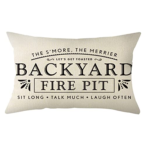 Farmhouse Lumbar Pillow Cover 12x20 Inch Decorative Fire Pit Quote Cushion