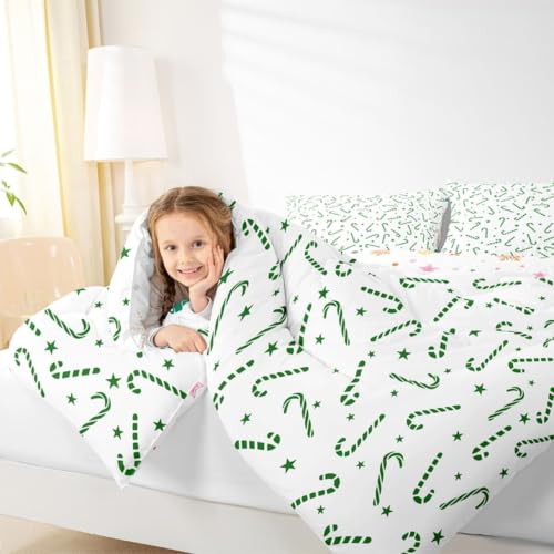Toddler Reversible Christmas Comforter Set with Candy Cane Design - Green White Variation