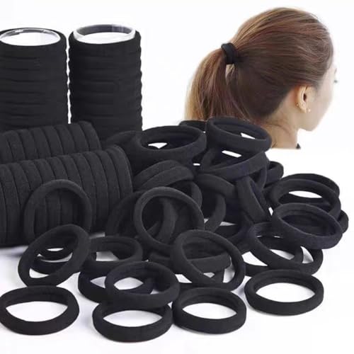Borsicge 200PCS Black Hair Ties - Seamless Elastic Ponytail Holders