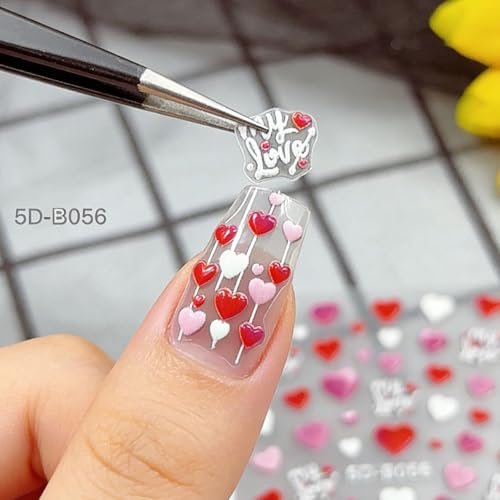 Valentine's Day 5D Nail Stickers - Red & Pink Heart Nail Decals