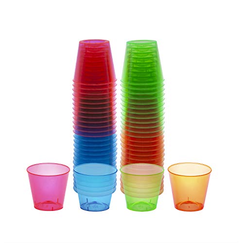 1-Ounce Neon Shot Glasses, 50-Count Hard Plastic Set