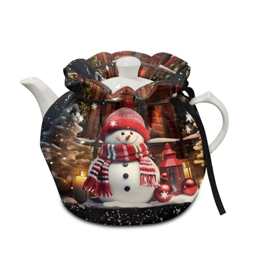 Snowman Teapot Cozy - Christmas Insulated Kettle Cover with Dust Proof Fabric