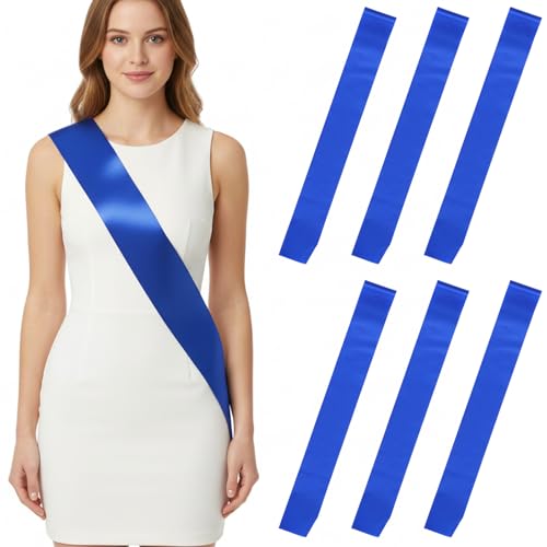 6 Pcs Blank Satin Sashes Blue DIY Custom Plain Ribbons for Parties