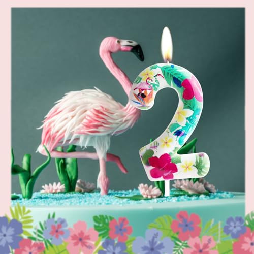 Flamingo Number 8 Birthday Candle Cake Topper - Tropical Party Decor