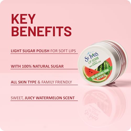 St. Ives Watermelon Lip Scrub, 100% Natural Sugar Exfoliator, 0.5 oz
