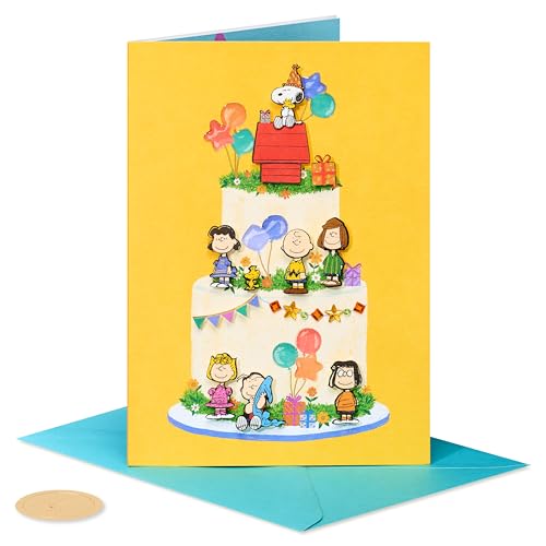 Papyrus Peanuts Birthday Card - 5x7 Cake Design with Snoopy