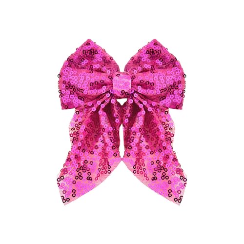 Pliwcas Hot Pink Glitter Hair Bow Clip for Women and Girls