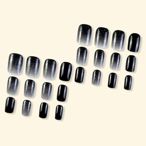 Short Square Press On Nails Black White Gradient Glitter False Nails 24Pcs