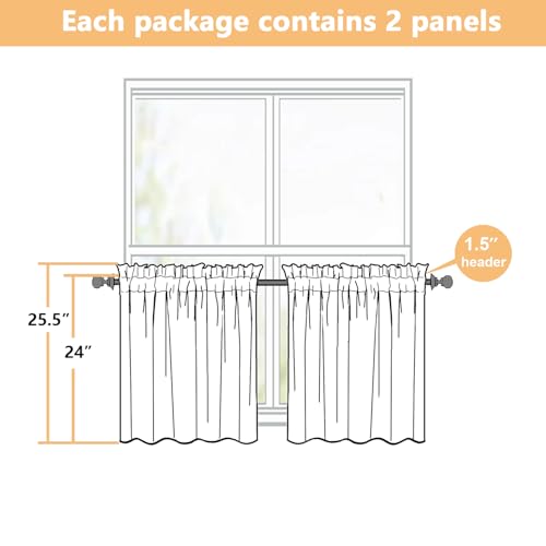 LIVEKID White Faux Linen Short Kitchen Curtains 30"W x 24"L - 2 Panels
