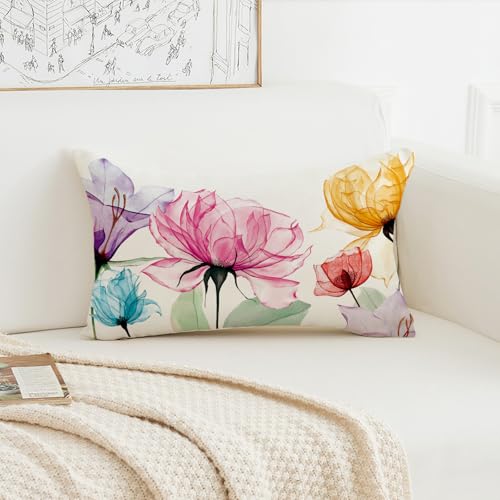 Spring Floral Lumbar Pillow Cover 12x20 Inch for Sofa & Patio