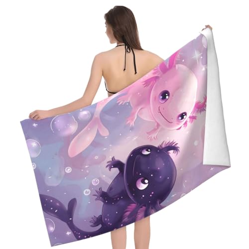 Axolotl Beach Towel - Quick Dry, 100% Cotton, 52" x 32"