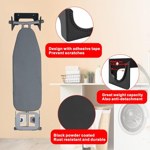 Wall-Mounted Ironing Board Holder - Space-Saving Design in Black
