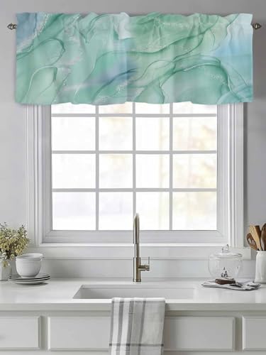 Abstract Marble Window Valance Teal Gradient Agate Short Curtain 54x18in