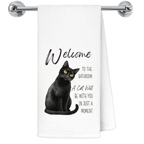 Exqcom Cat Towels-au Funny Black Cat Bathroom Hand Towels, 16x24 Inch, Decorative for Kitchen & Restroom