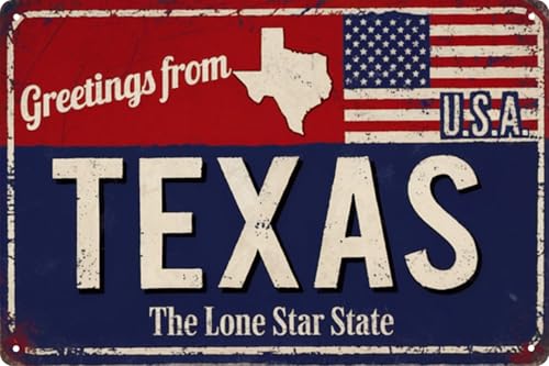 Texas Lone Star State Metal Sign - 8x12in Round Patriotic Plaque