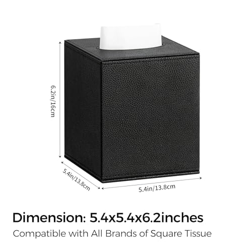 Black PU Leather Square Tissue Box Cover - Figella