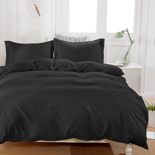 SDAPNAY King Size Black Duvet Cover Set - 3-Piece Soft Microfiber Bedding