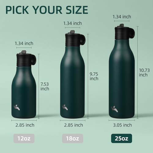 Konokyo 25oz Insulated Stainless Steel Travel Water Bottle with Straw - Green