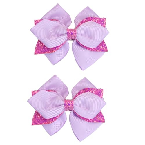 Sokfone 4" Glitter Violet Ribbon Hair Bow Clip - Sparkly Alligator Barrette
