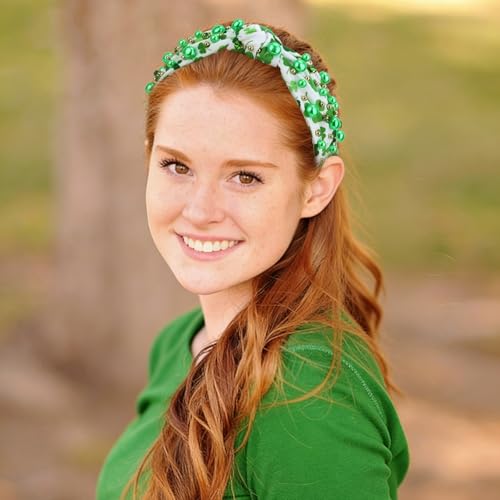 Green Knotted Pearl Headband Shamrock St. Patrick's Day Hair Accessory