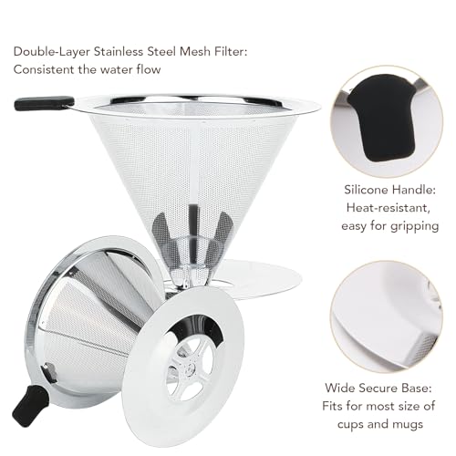 MEET GREAT Stainless Steel Pour Over Coffee Dripper - Reusable Filter