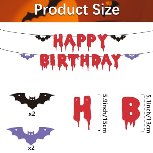 Halloween Happy Birthday Banner with Bat Cutouts - Spooky Decor