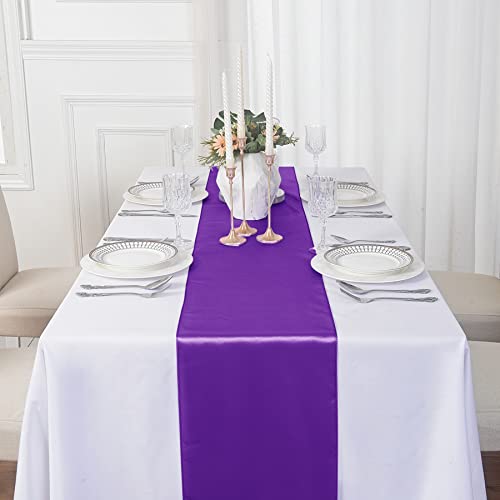 Purple Satin Table Runner 12x108 Inches - 24 Pack for Wedding & Party Decor