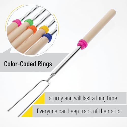 UNCO 32" Extendable Marshmallow Roasting Sticks - 5 Pack with Wood Handles