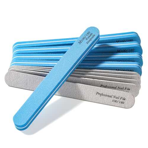 BALUCA Professional Nail Files & Buffers 10-Pack - 100/180 Grit Emery Boards for Acrylic & Natural Nails (Blue)