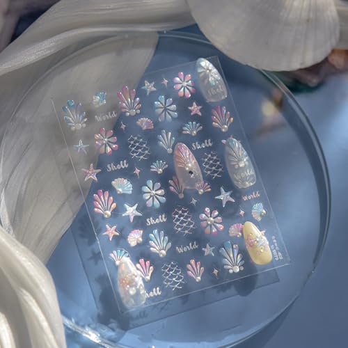 SHUXILIN 5D Summer Ocean Nail Stickers Self-Adhesive Starfish Seashell Decals