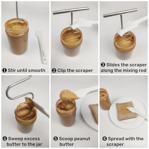ActSimpl Stainless Steel Peanut Butter Stirrer with Silicone Scraper Tool