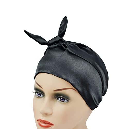 Satin Wig Grip Band and Head Wrap for Lace Frontal Wigs Black