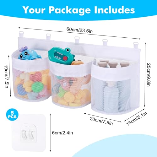 Bath Toy Storage Organizer with 3 Compartments & Quick-Dry Mesh